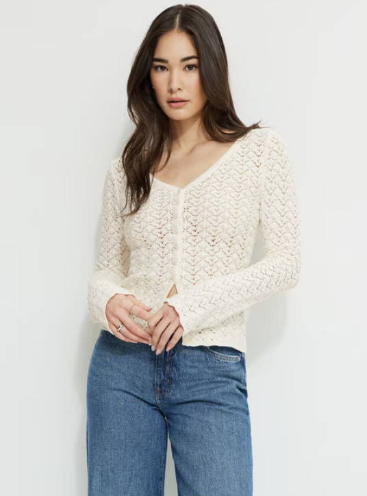 Dynamite Cream Crocheted Cardigan | Sz Small (D028L4)