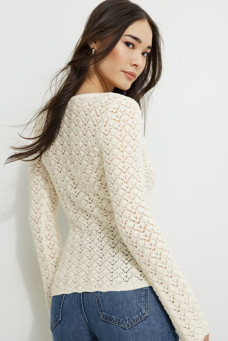 Dynamite Cream Crocheted Cardigan | Sz Small (D028L4)