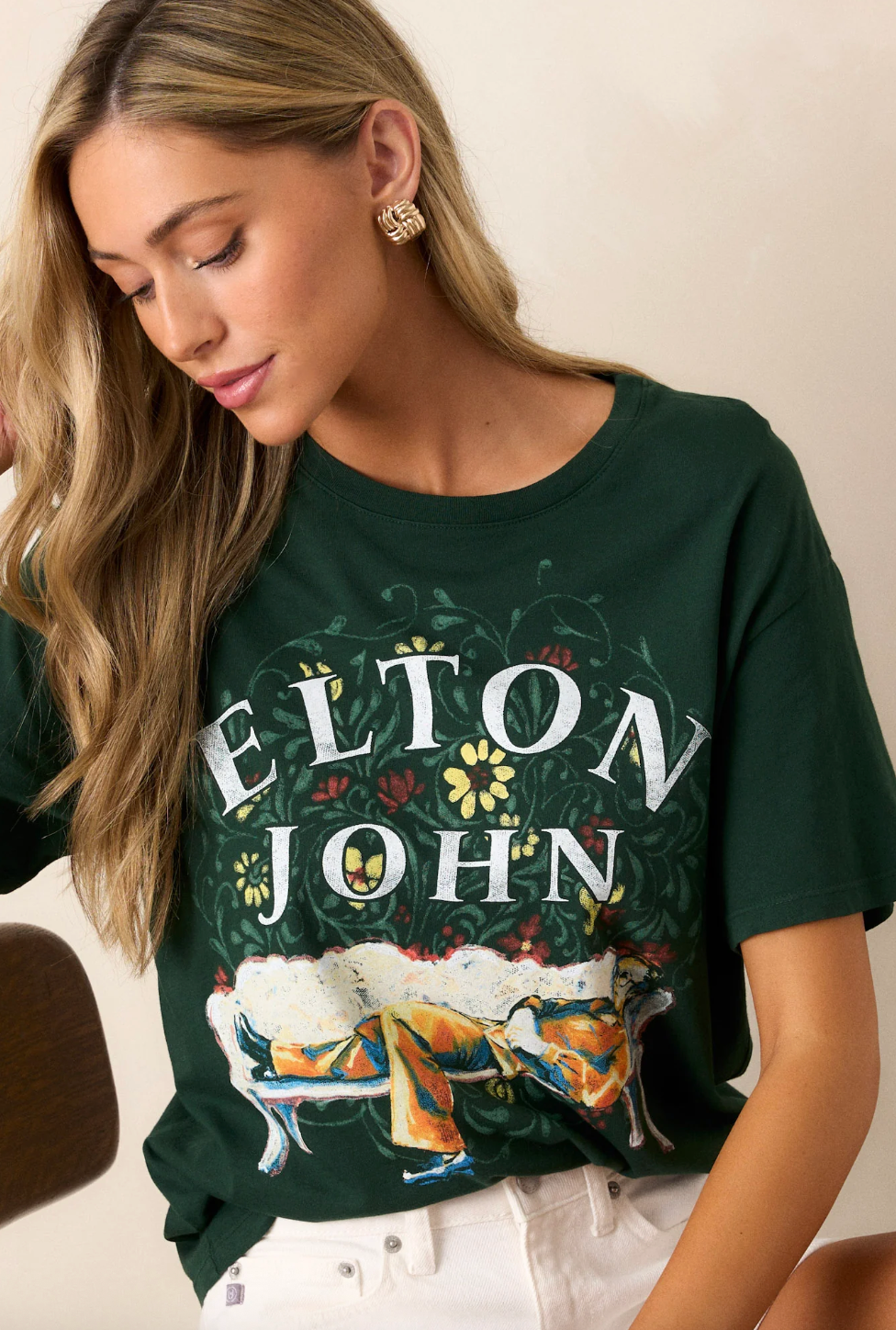 Daydreamers Hunter Green Elton John Boyfriend Fit Shirt | Sz Small