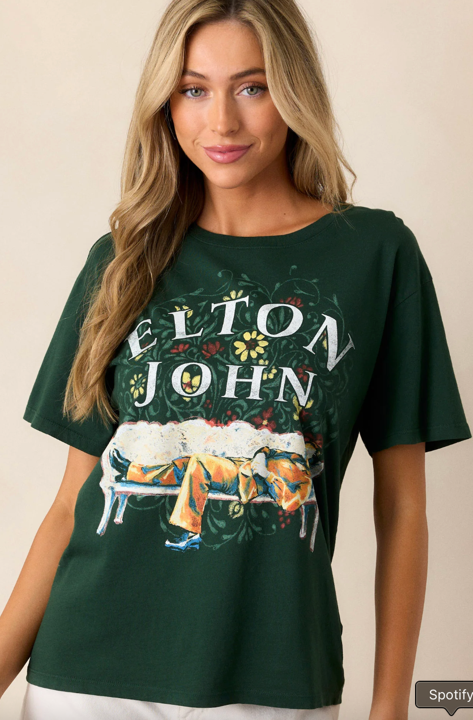 Daydreamers Hunter Green Elton John Boyfriend Fit Shirt | Sz Small