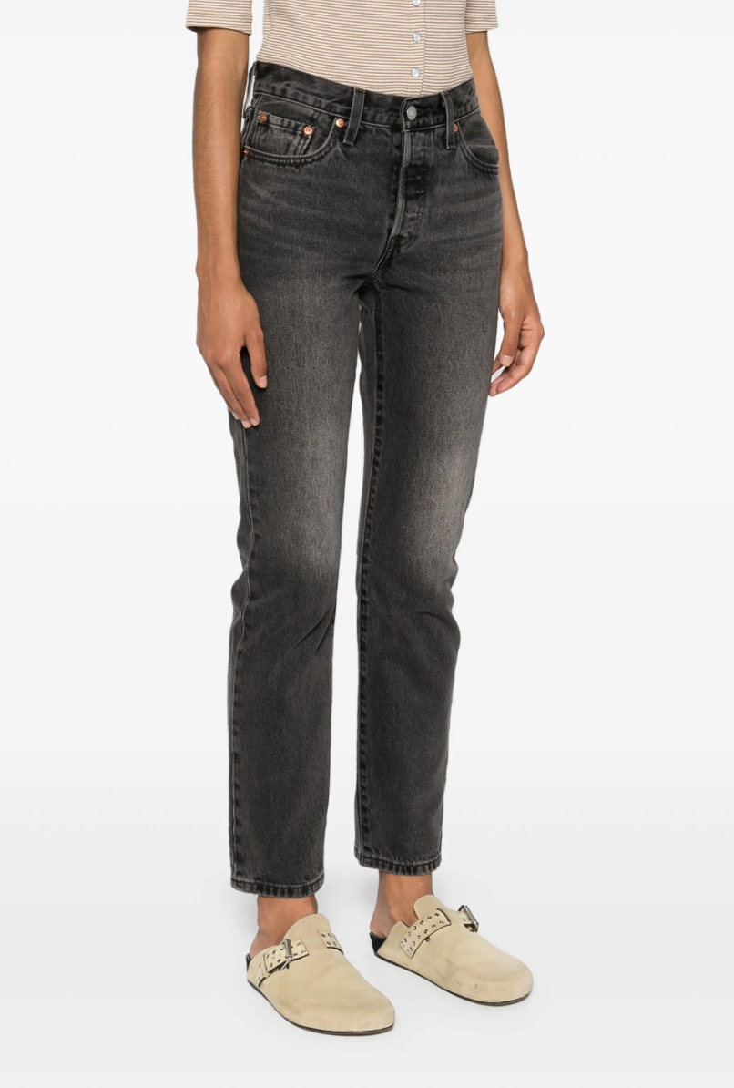 Levi's 501 Washed Black/Grey Straight Leg Cropped Jeans | Sz 28 (N249W7)
