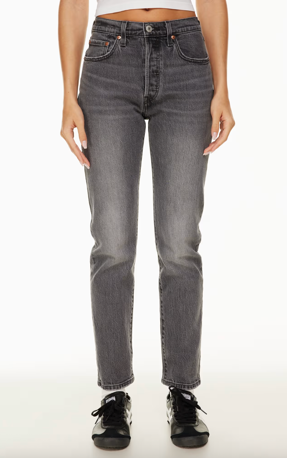 Levi's 501 Washed Black/Grey Straight Leg Cropped Jeans | Sz 28 (N249W7)