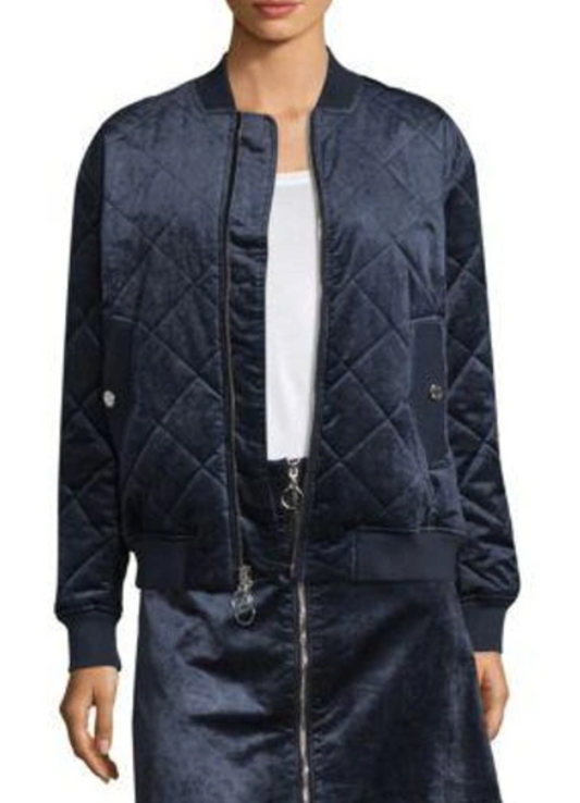 7 For All Mankind Dark Blue Velvet Quilted Bomber Jacket | Sz Large (Medium to large)(J139E13)