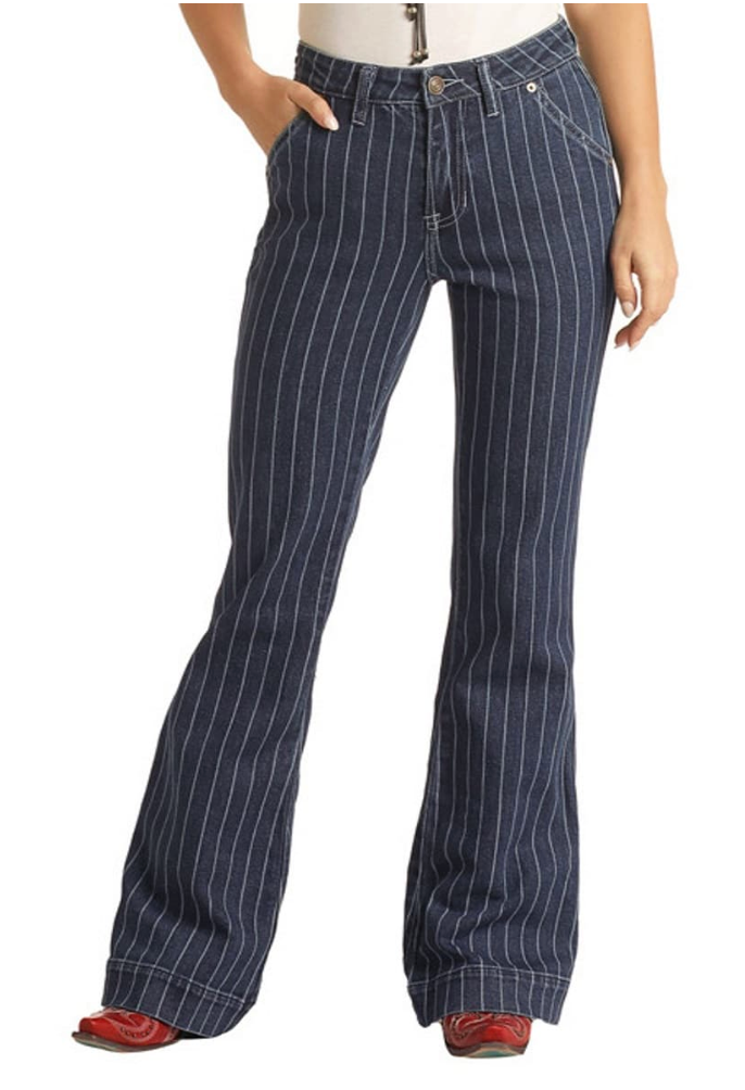 Rock Roll Cowgirl Striped Bootcut/ Flare Jeans  | Sz 28 (34" long)(F21O9)