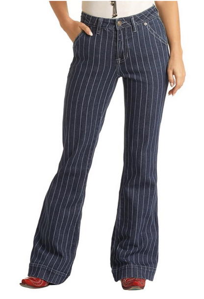 Rock Roll Cowgirl Striped Bootcut/ Flare Jeans  | Sz 28 (34" long)(F21O9)