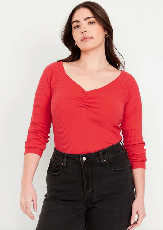 Old Navy Coral Ribbed Cinched Top | Sz Small (F107LP2)