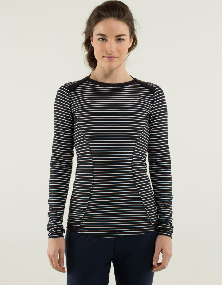 Lululemon Base Runner Long Sleeve BW Stripes | Sz 4 (approx)(F109LP2)