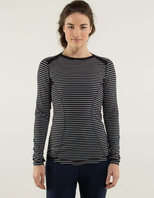 Lululemon Base Runner Long Sleeve BW Stripes | Sz 4 (approx)(F109LP2)