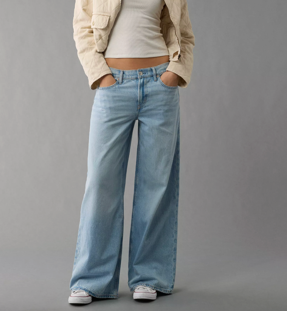 AE Dreamy Drape Strigid Low-Rise Ultra Wide-Leg Jean | Sz 6 (M59W2)