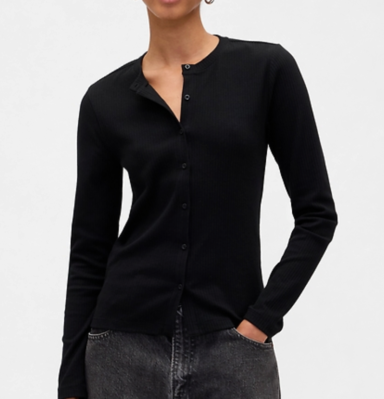 Gap Black Ribbed Button Front Top | Sz Small (CS01C1)