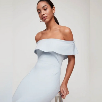 * CS Wilfred Off Shoulder Pale Blue Dress | Sz XXS (00)(M128A22)
