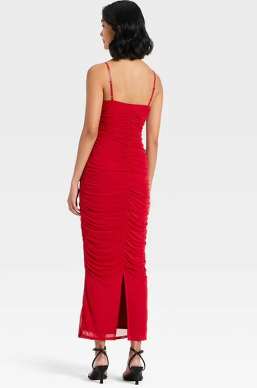 A New Day Red Ruched Midi Slip Dress NWT | Sz Small (M171K6)