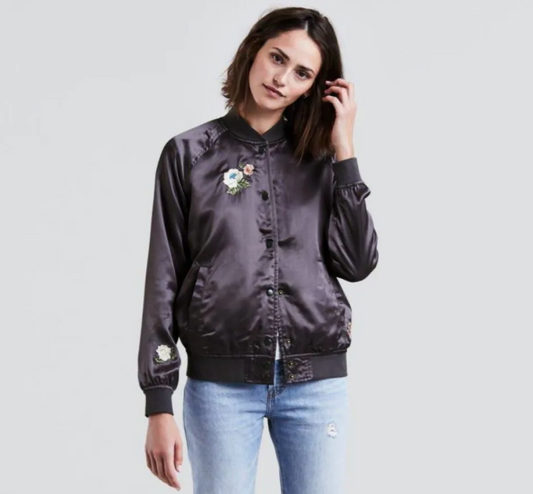 Levi's Satiny Embroidered Bomber Jacket | Sz Medium (M137S5)
