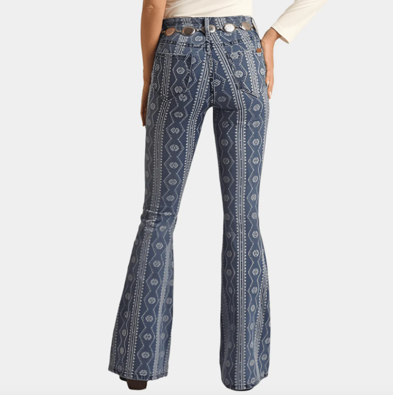 Rock & Roll Denim Indigo Aztec Flare Jean | Sz 25 (34" long)(M66A4)