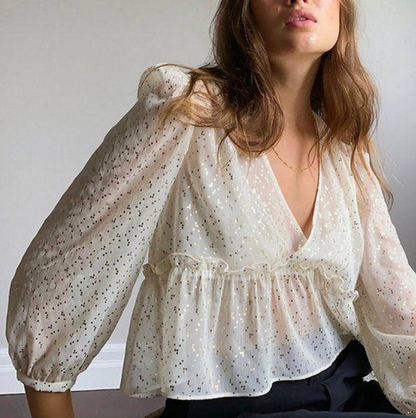 Sunday Best Sheer Ruffle Jinx Blouse | Sz XS (Oversized)(M167K6)