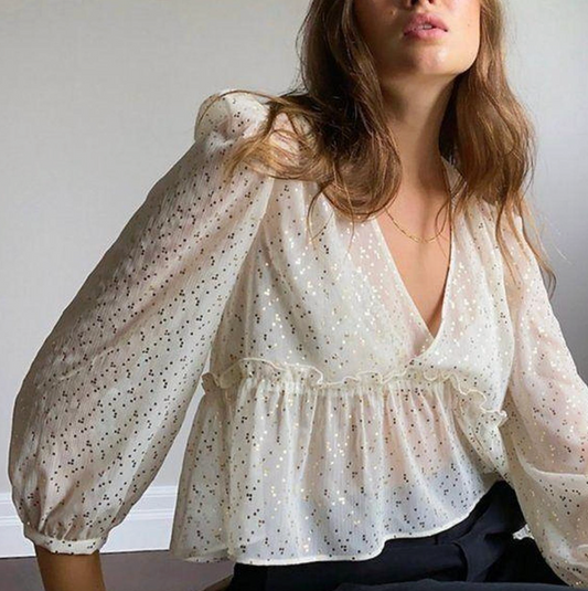 Sunday Best Sheer Ruffle Jinx Blouse | Sz XS (Oversized)(M167K6)