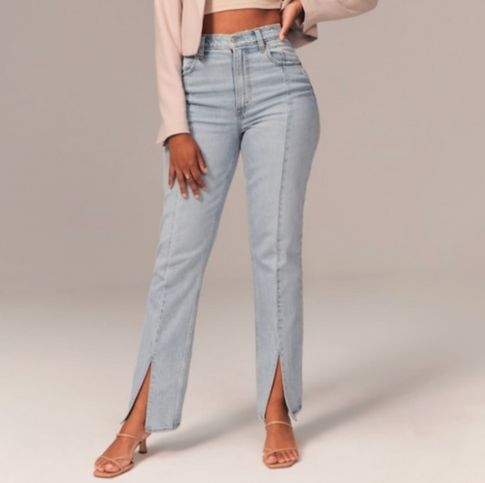 Abercrombie NWT 90s Straight Ultra High Rise Denim Seam/Split Hem | Sz 27 (M174K6)