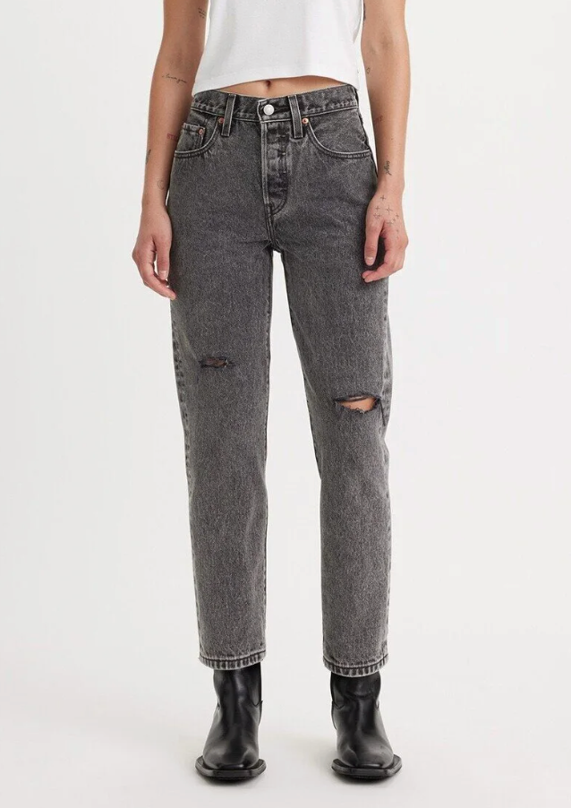 Levi's 501 Grey/Black Wash Cropped NWT Distressed Denim | Sz 30 (F126E13)
