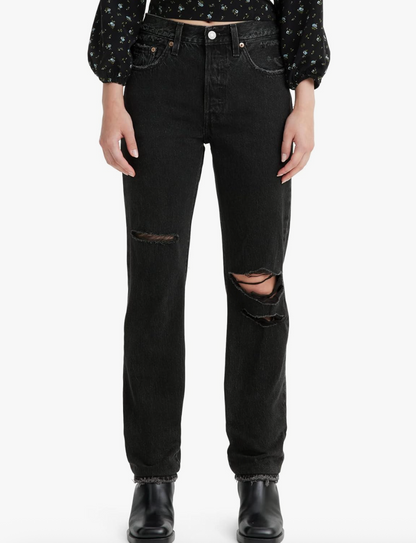 Levi's 501 Black Wash Distressed Straight Jeans | Sz 28 (F132E13)
