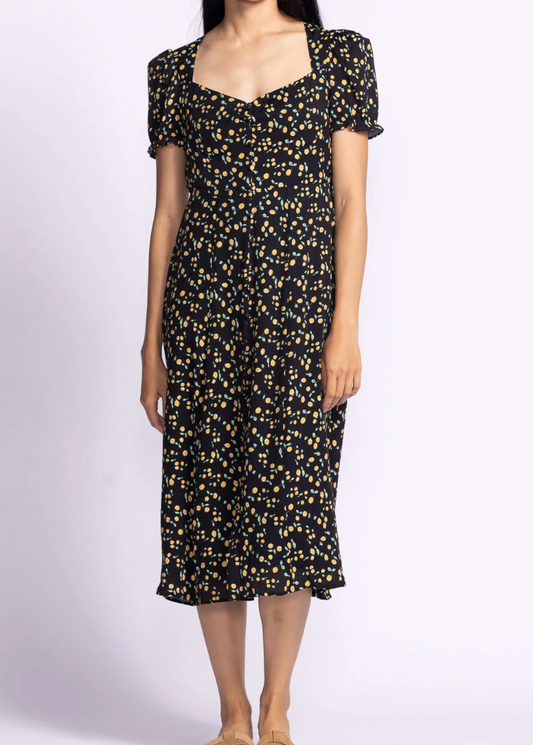 Pink Martini Lala Black Lemon Printed Dress | Sz Medium (AG1)