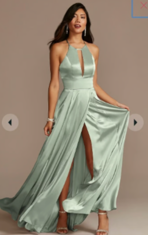 David's Bridal Long High Neck Sage Green Keyhole Dress | Sz 4 NWT