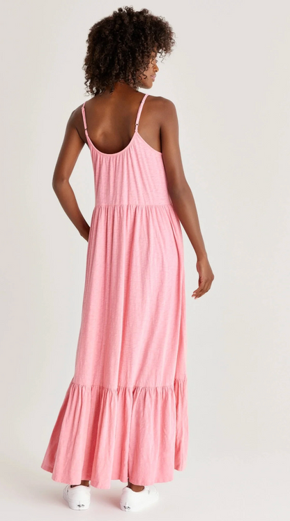 Z Supply Pink Lido Slub Tiered Maxi Dress | Sz XS (Oversized fit)