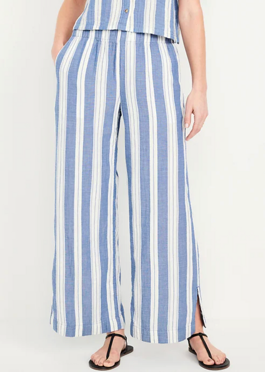 Old Navy High Rise Wide Leg Striped Cotton Gauze Pants | Sz Small