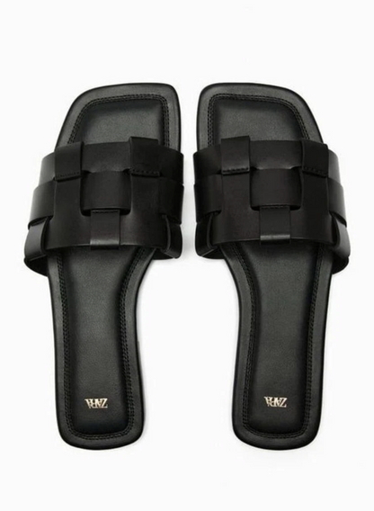 Zara Woven Slide Sandals in Black | Sz 9