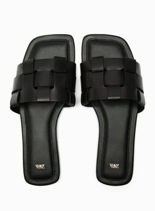Zara Woven Slide Sandals in Black | Sz 9