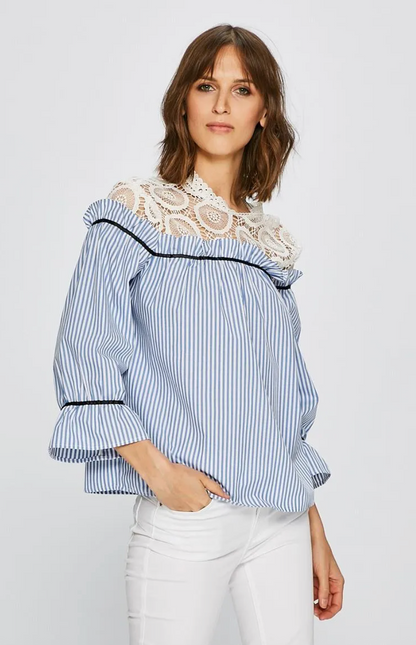 Striped and White Lace Top | Sz Small