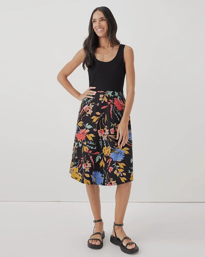 Pact Organic Cotton Black Floral Tie Back Dress | Sz Medium