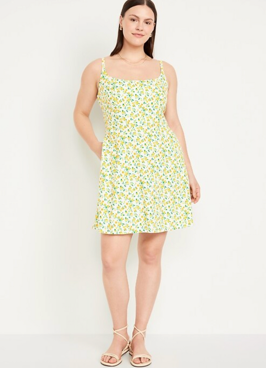 Old Navy Yellow Floral Fit and Flare Dress | XL
