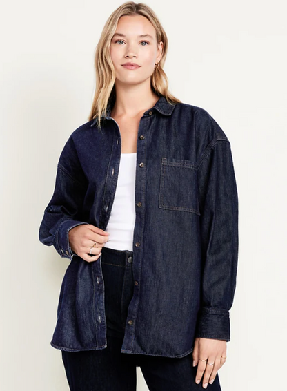 Old Navy Oversized Boyfriend Button-Down Jean Shirt | Sz Small (oversized)