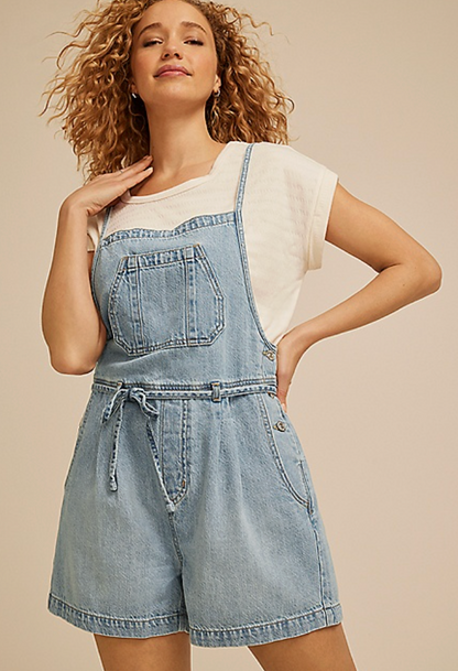 Maurice's Denim Shortalls with Tie Belt | Sz Medium