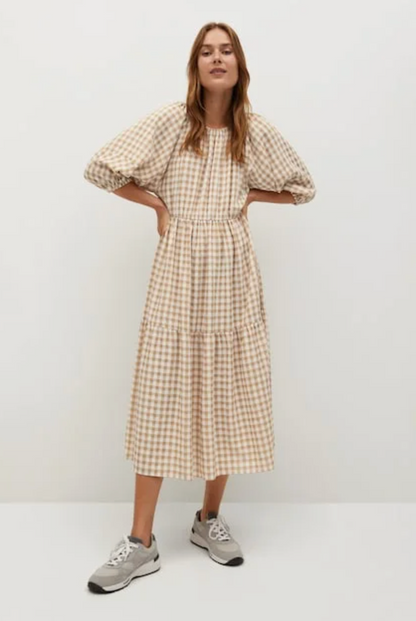 SoyaConcept Brown/White Gingham Dress | Sz XS (Fits small/medium)