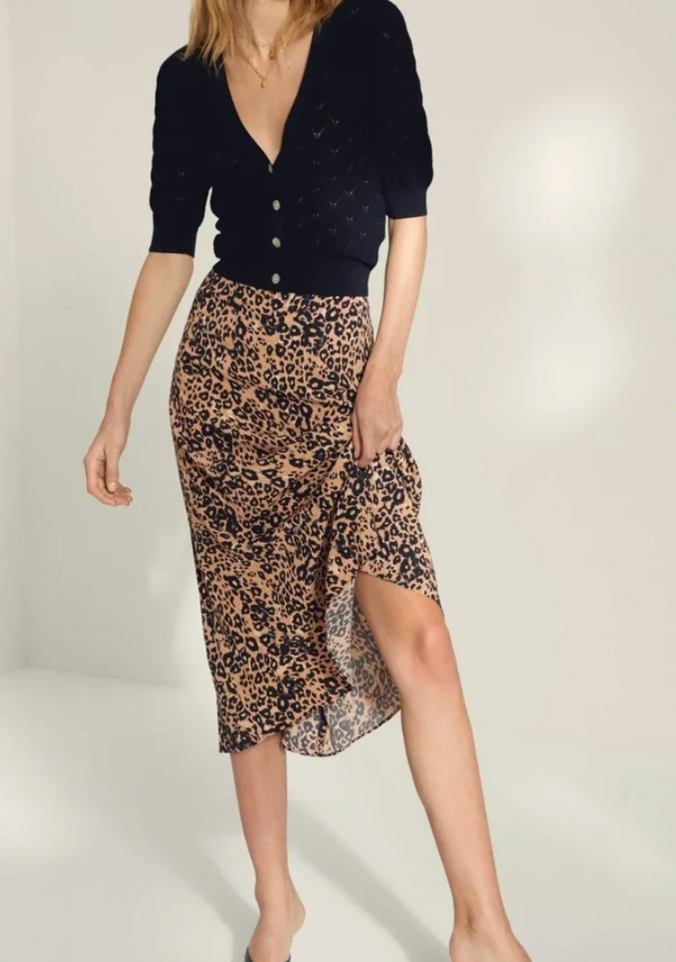Wilfred Midi Leopard Print Skirt | Sz Small