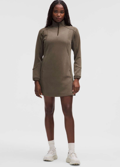 Lululemon Softstreme Half-Zip Mini Dress Olive Brown | Sz Medium
