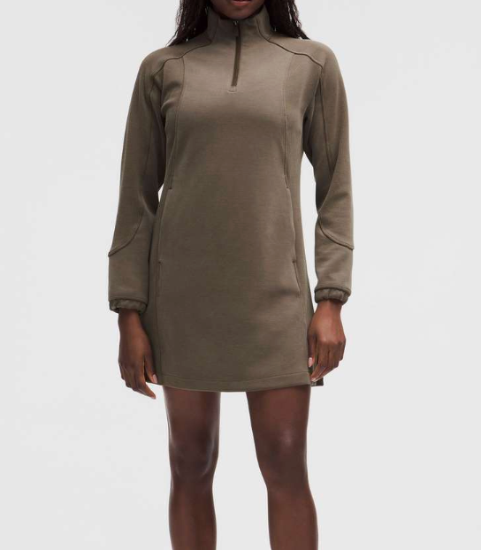 Lululemon Softstreme Half-Zip Mini Dress Olive Brown | Sz Medium