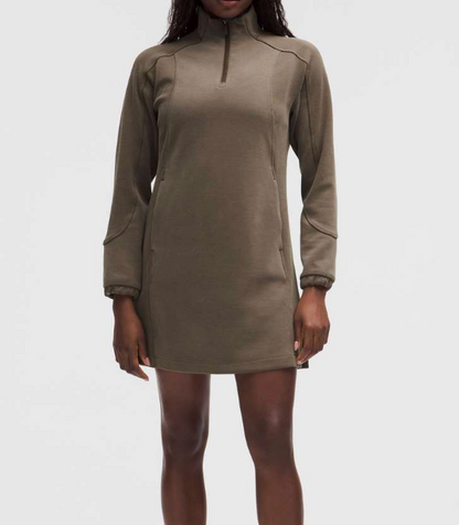 Lululemon Softstreme Half-Zip Mini Dress Olive Brown | Sz Medium