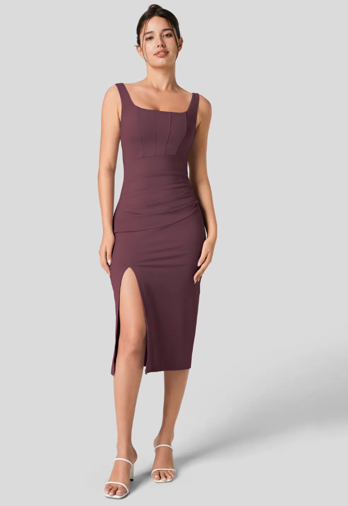 Halara SoftlyZero Airy Square Corset Ruched Bodycon Dress | Sz Medium
