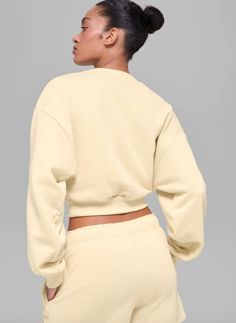 Alo Cropped Accolade Crewneck - Candlelight Yellow | Sz XS/S (relaxed fit)