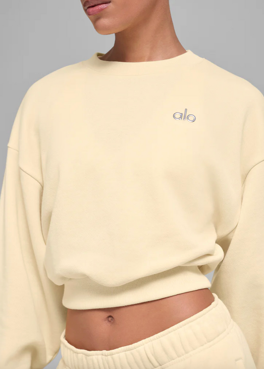 Alo Cropped Accolade Crewneck - Candlelight Yellow | Sz XS/S (relaxed fit)