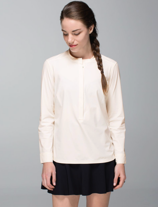 Lululemon Solo Blouse *Full Button Up Cream/Pink | Sz Small