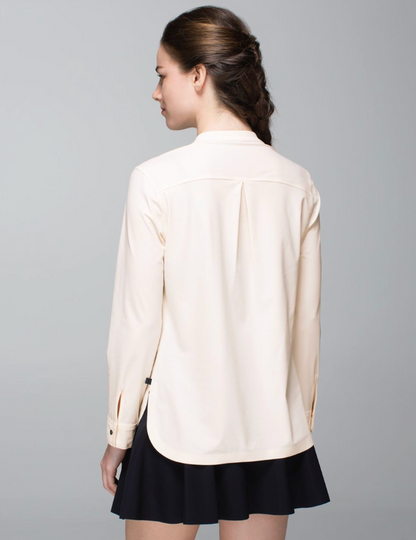 Lululemon Solo Blouse *Full Button Up Cream/Pink | Sz Small