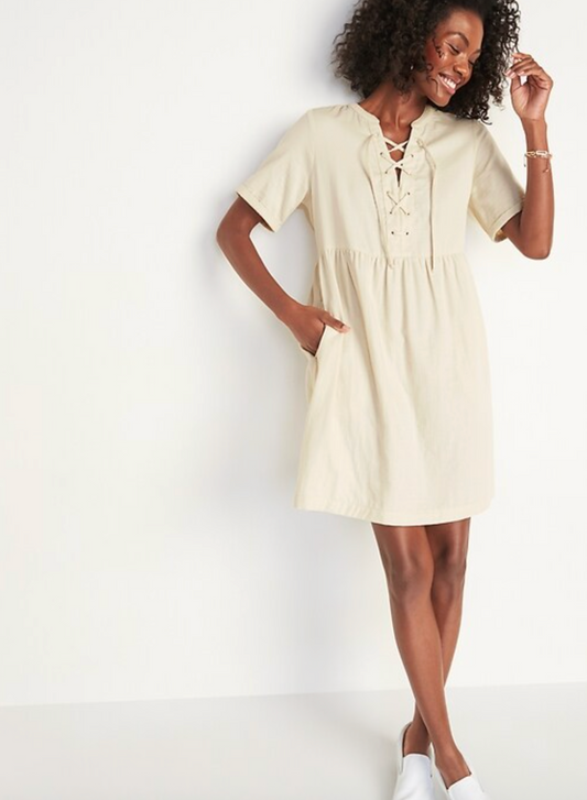 Old Navy Lace-Up Twill Shift Dress | Sz Medium