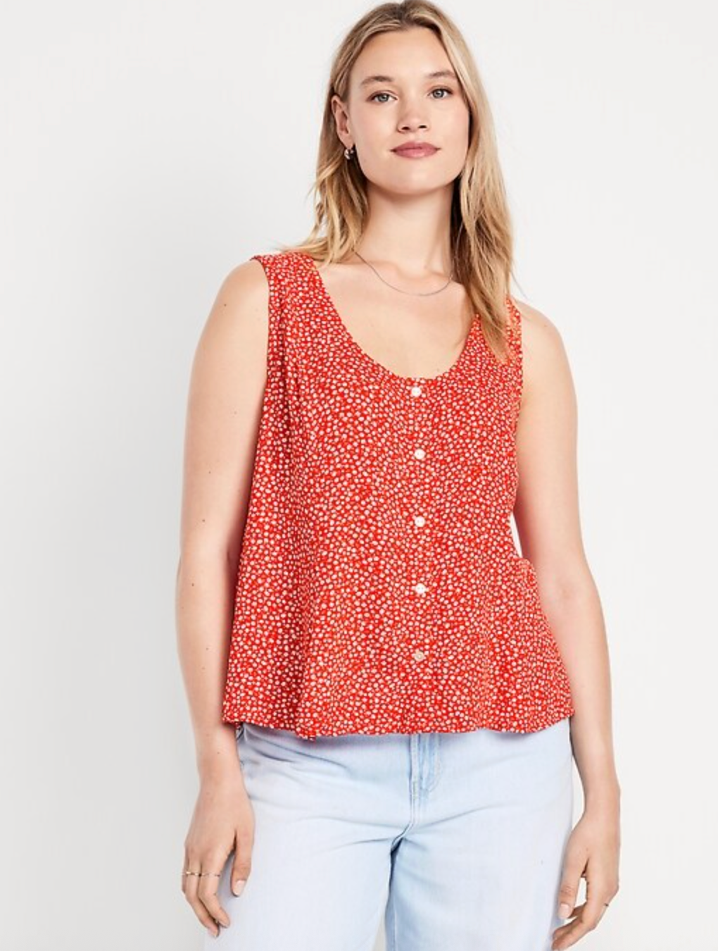 Old Navy Red Floral Button Down Swing Tank Top | Sz Medium