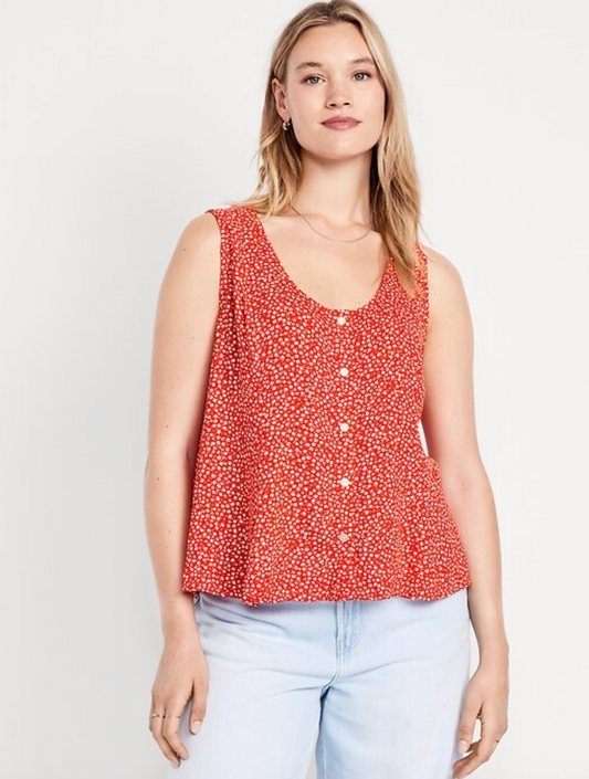 Old Navy Red Floral Button Down Swing Tank Top | Sz Medium