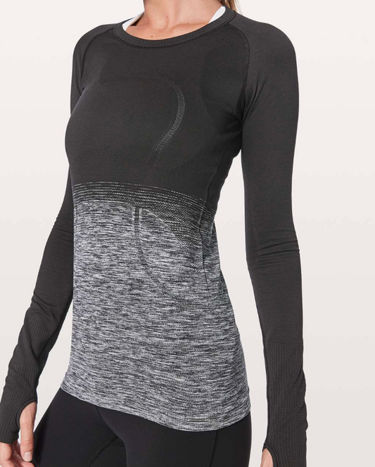 Lululemon Swiftly Tech Long Sleeve Crew Black/White Ombre | Sz 6 (approx)