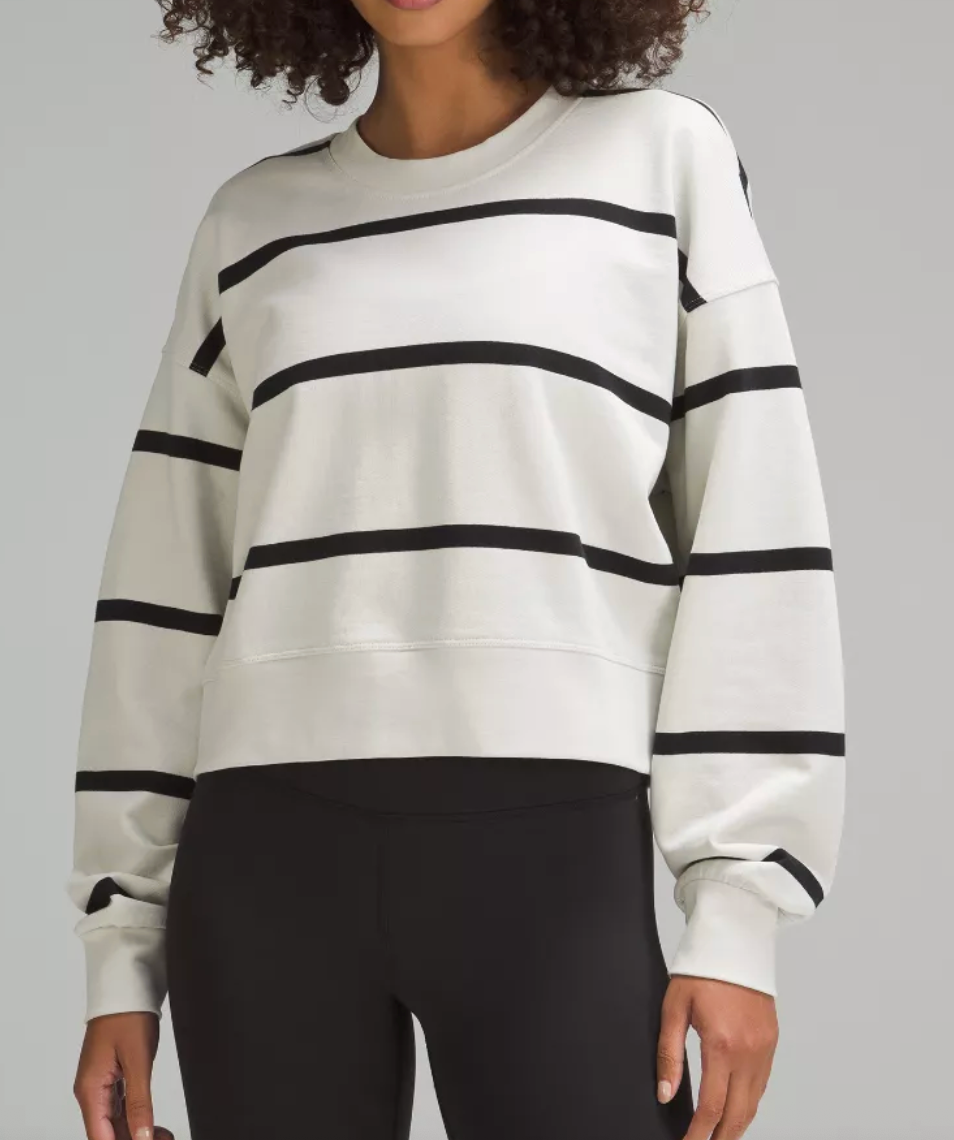 Lululemon Perfectly Oversized Cropped Crew in Stripe Bone/Black | Sz 10