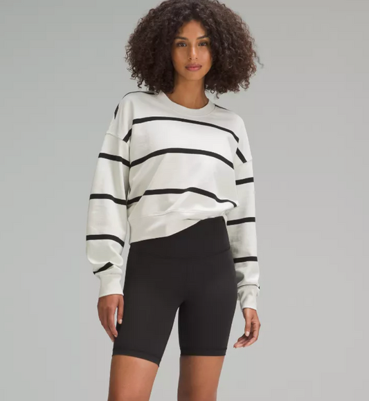 Lululemon Perfectly Oversized Cropped Crew in Stripe Bone/Black | Sz 10